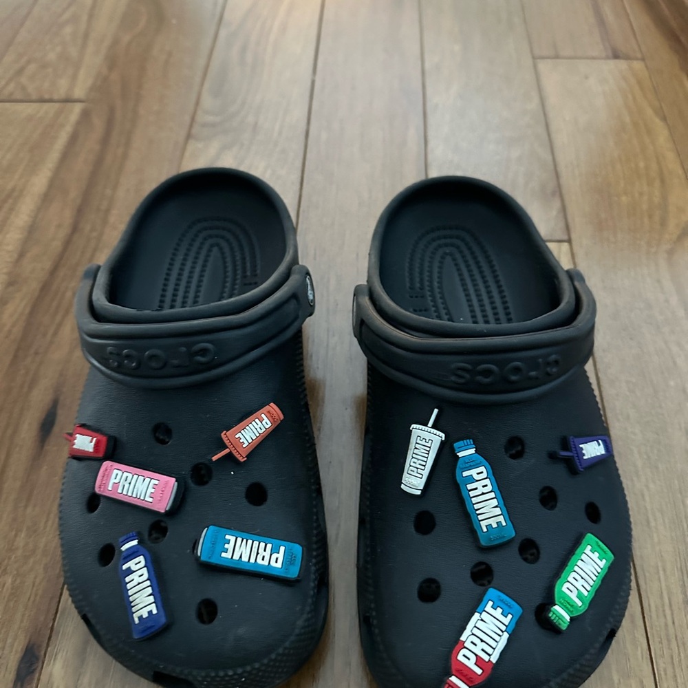 CROCS Kids' Black Slippers with Colorful Charms